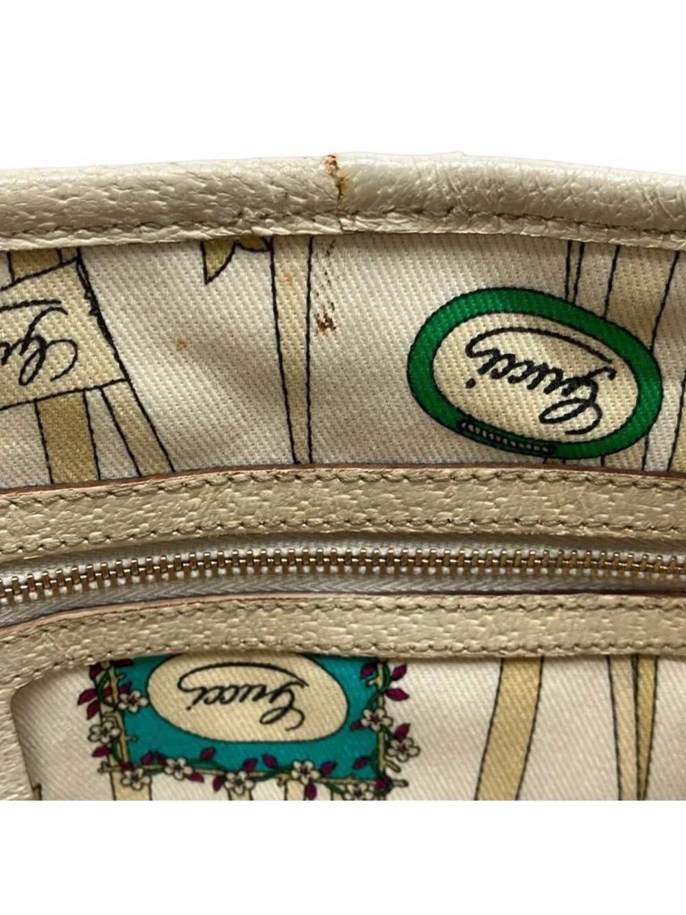Gucci Tote GG Pattern Beige Dark Brown White Leather